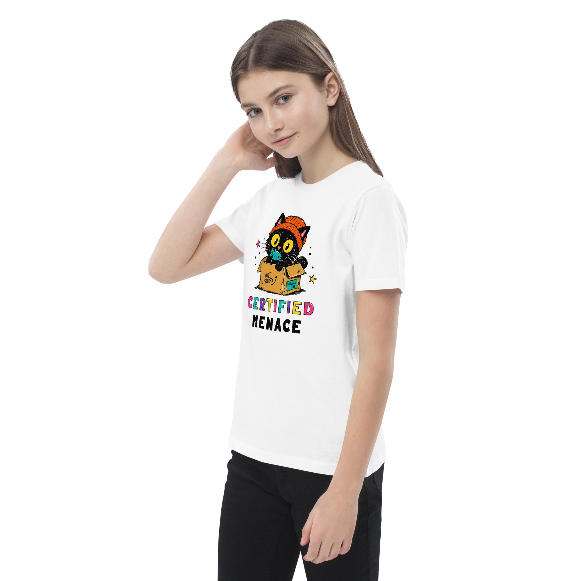 Certified Menace Black Cat Kids’ Organic Cotton T-Shirt - Image 3