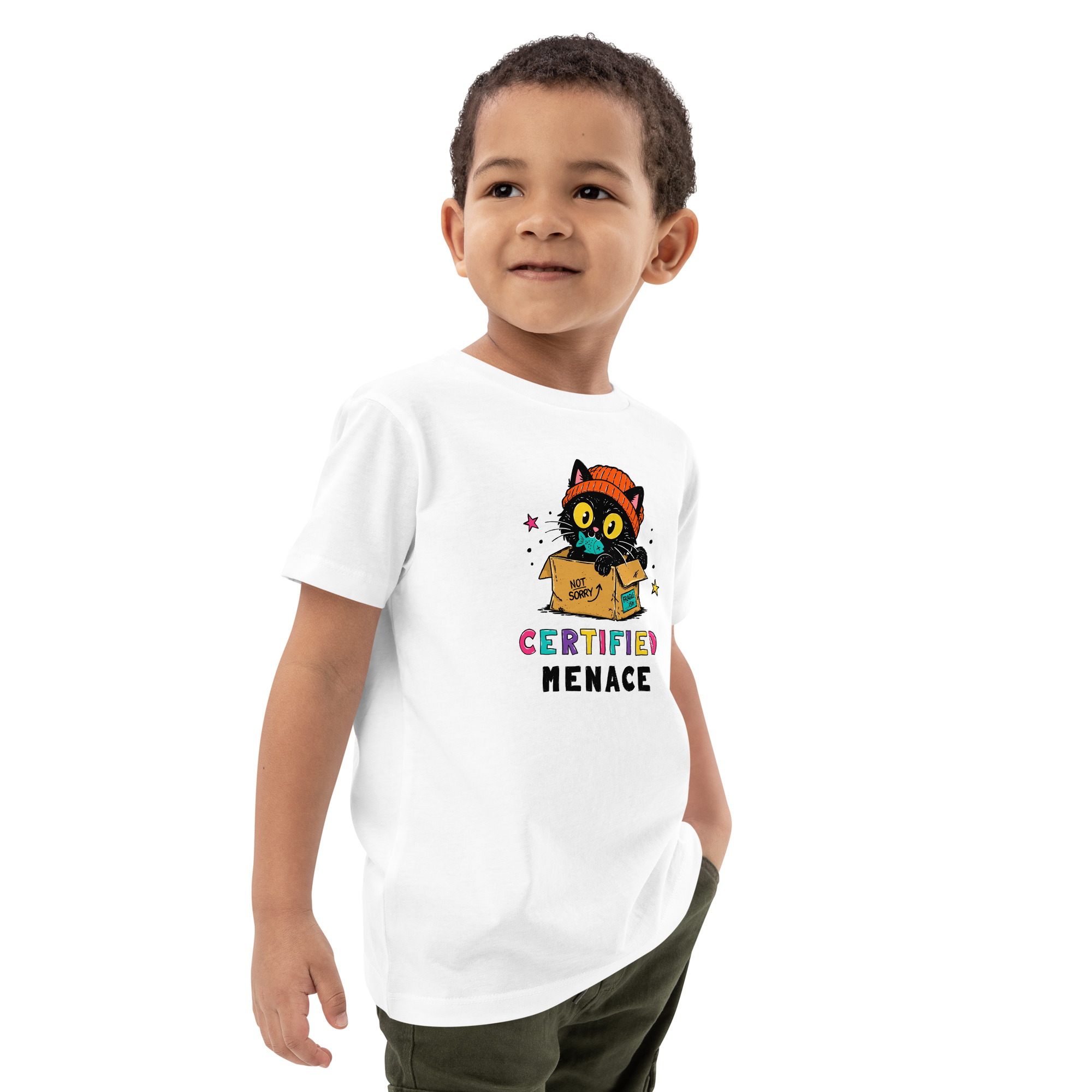 Certified Menace Black Cat Kids’ Organic Cotton T-Shirt - Image 2